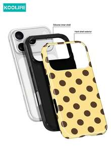 Ốp lưng điện thoại Koolife 1 cái, nền màu be, chấm bi nâu, chất liệu 2 trong 1 PC+TPU, thiết kế dễ thương, bảo vệ toàn diện, tương thích với Apple 17/17pro/17promax/17Air/16/15/14/13/12/11/7/8/7plus/8plus/XR/X/XS/XS MAX - Nền màu vàng với các chấm bi màu nâu. - Xem 5