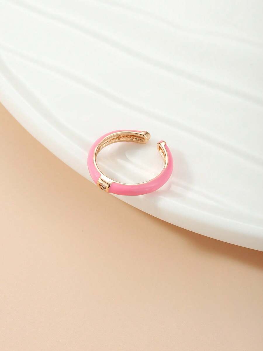1 chiếc nhẫn tối giản có thể điều chỉnh kích thước, đính đá Zirconia màu hồng. - Hồng - Xem 1