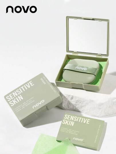 1盒100张NOVO便携式吸油纸，带镜子和粉扑，专为油性肌肤设计，有效控油，带来清爽的夏季体验，男女皆宜，旅行必备，美容护肤品，SPA，自我护理，护肤工具，面部护理，美容师用品，肌肤护理，洗面奶