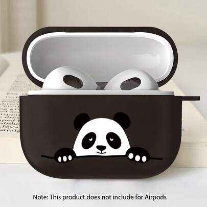 1个黑色耳机保护套，创意可爱熊猫线条图案，适用于 4/1/2/3/Pro/Pro2/Pro3，简约时尚的节日礼物