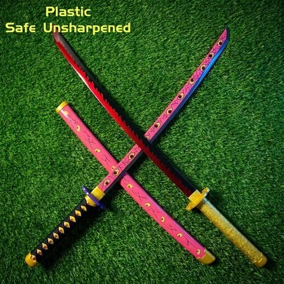 40inch 101cm Eye Pink Katana Figurine Schwert Plastic Unsharpened Sabre Knife Sword Anime Cosplay Accessories Prop Medieval Sword Original Samurai Sabre Real Full Size Japanese Fake Katana Figure Model Halloween Party Costume Gift
