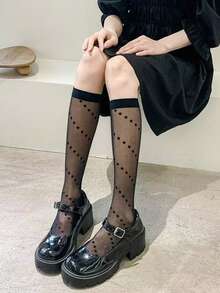 一双薄款女士黑白经典中筒袜，高筒袜，日式JK风格过膝袜，洛丽塔长袜，黑色丝袜 - 彩色 - 查看 9