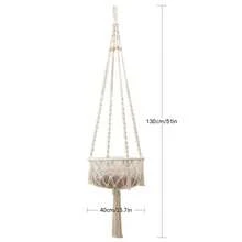 1pc Macrame Cat Hammock, Bohemian Style Hanging Cat Swing, Handmade Tasseled Cat Bed, Cat Climbing Frame Hammock Decor - Cushion Not Included - Beige - View 12