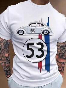 Orcacoatings Men's White "Herbie The Love Bug 53" Print Tee, Crew Neck Casual T-Shirt With Retro Racing Car Graphic, Nostalgic Pop Culture Top Perfect For Daily Wear, Movie Nights & Layering, Men's Summer Clothes,Puerto Rico Vacation Outfits,Gym Clothes Men - trắng - Xem 9