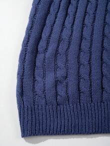 Men's Casual Loose Solid Color Twist Rope Textured V-Neck Button-Up Short Sleeve Knit Cardigan Sweater, Navy Blue, Spring/Summer - Navy Blue - View 6
