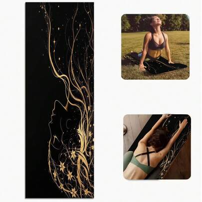 1pc Gold-Plated Side Profile Pattern Non-Slip Yoga Mat - Suitable For Home Workout, Dancing And Jumping Rope - Unisex, Yoga Accessory, Fitness Mat, Multiple Styles Available