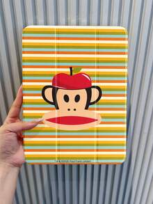Paul Frank 彩色条纹时尚猴子印花平板电脑保护套，兼容 iPad 10.2 英寸、iPad Pro 11 英寸（2021/2020/2022）、iPad Air，带支架，三折设计，软边保护，防摔防刮，简约/休闲/商务/经典风格，不含触控笔 - 彩色 - 查看 1