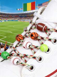 50pcs World Cup Sports Series Football, Rugby, Basketball, Volleyball Acrylic Shoe Decoration Beads - Multicolor - View 1