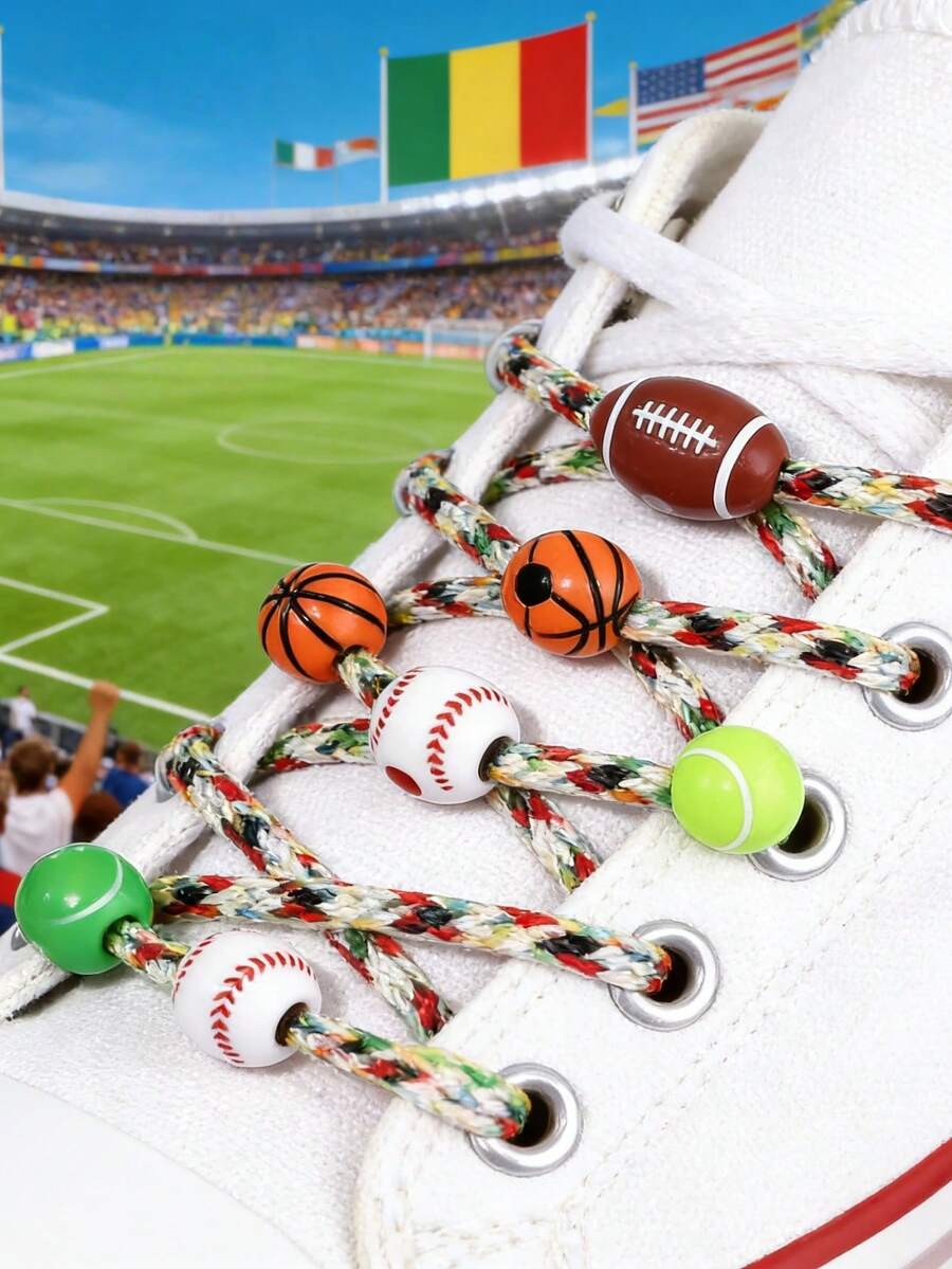 50pcs World Cup Sports Series Football, Rugby, Basketball, Volleyball Acrylic Shoe Decoration Beads - Multicolor - View 1