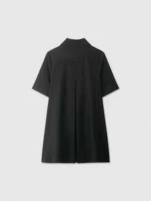 Đầm ngắn tay cổ tàu bằng satin màu đen thanh lịch cho mùa hè - màu đen - Xem 2