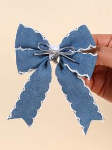 2 pezzi Fermagli per capelli in denim con frange carini per ragazze, fermagli per capelli fatti a mano con fiocco e decorazione a cuore, accessori per capelli alla moda in argento dolce per uso quotidiano, feste di compleanno - Multicolore - Visualizzare 3