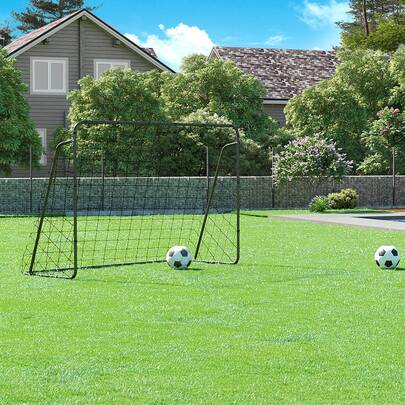 SONGMICS Porta da Calcio per Bambini, di Assemblaggio Veloce, in Giardino, Cortile, Parco, Spiaggia, Tubi in Ferro e Rete di PE, 215 x 76 x 150 cm, Nero