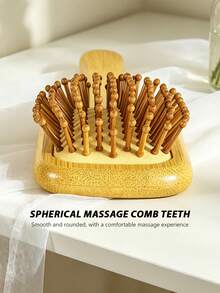 1支竹制气垫按摩发梳，柔软气垫设计，可爱雏菊蝴蝶结图案，防静电造型梳（女士适用） - 彩色 - 查看 5