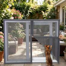 1 pieza Mosquitera magnética gris invisible, autoadhesiva sin taladro, cortina de ventana anti-arañazos de gato - Gris - Ver 4