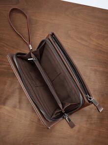 HOVI'S Túi cầm tay nam - Khóa kéo đôi, dây đeo cổ tay có thể tháo rời, đựng được điện thoại, dung tích rộng rãi, lý tưởng cho sử dụng hàng ngày/công sở. - màu nâu - Xem 9