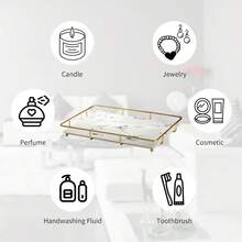 Khay đựng đồ dùng nhà tắm sang trọng viền vàng họa tiết vân đá cẩm thạch, khay đựng đồ trang điểm hình chữ nhật, thích hợp để trên mặt bàn, bàn trang điểm, nhà bếp, trưng bày mỹ phẩm và trang sức. - Nhiều màu - Xem 8