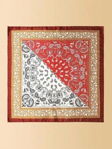 1pc Polyester Paisley Print Patchwork Silk-Like 60cm Square Scarf, Versatile Men's Bandana Neckerchief - 棕色邊緣 - 查看 3