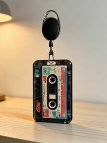 Vintage Cassette Tape Design Card Holder With Sliding Mechanism, Anti-Lost Lanyard, Sturdy ID Card Case, Retro Nostalgic Card Holder For Student ID/Transit Card/Various Cards, Shock-Proof And Scratch-Resistant Card Sleeve, Portable And Convenient Commuting Essential, Perfect Retro Gift For Vintage Enthusiasts/Collectors/Teenagers, Student Daily Necessity, Back To School Essential - Multicolor - View 2