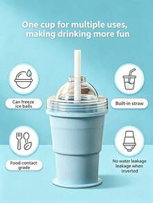 1 cốc đựng đá viên gấp gọn, có ống hút, khuôn đá viên tái sử dụng dùng cho cà phê, đồ uống lạnh, cắm trại và văn phòng. - Một kích cỡ phù hợp cho tất cả - Xem 3