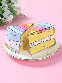 1/10pcs Creative Cake Shaped Gift Box Set, Wedding Favor Boxes, Gift Box,Rainbow Theme Detachable Triangle Boxes, Separable Individual Small Gift Boxes, Cake Slice Gift Boxes, Hand-Painted Rainbow Layer Design, Satin Bow Decor, Paper Craft - Multicolor - View 9