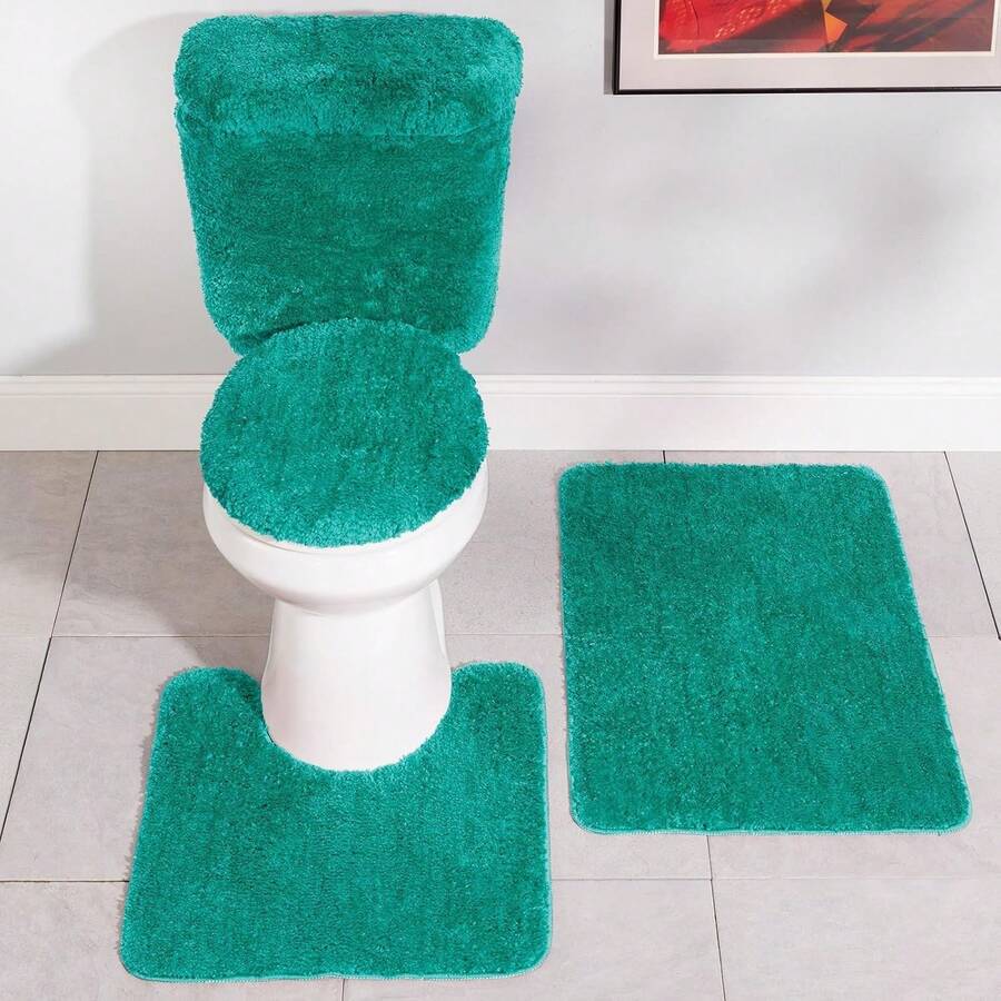 LTW6 Stoneberry Home Plush 5-Piece Bath Rug Set, Soft, Non-Slip Bathroom Rugs, Absorbent And Quick-Drying Bath, Lid Cover, & Covers, Plum - Teal - View 1