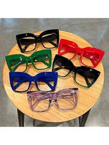 Retro Style Oversized Eye Frame - Transparent Gradient Lenses,  Light Material, Lightweight And Durable Design, Suitable Men And Women, Party, Formal Occasions And Daily Accessories, Retro Glasses, Gradient Colors ZDIY - 紅色的 - 查看 3