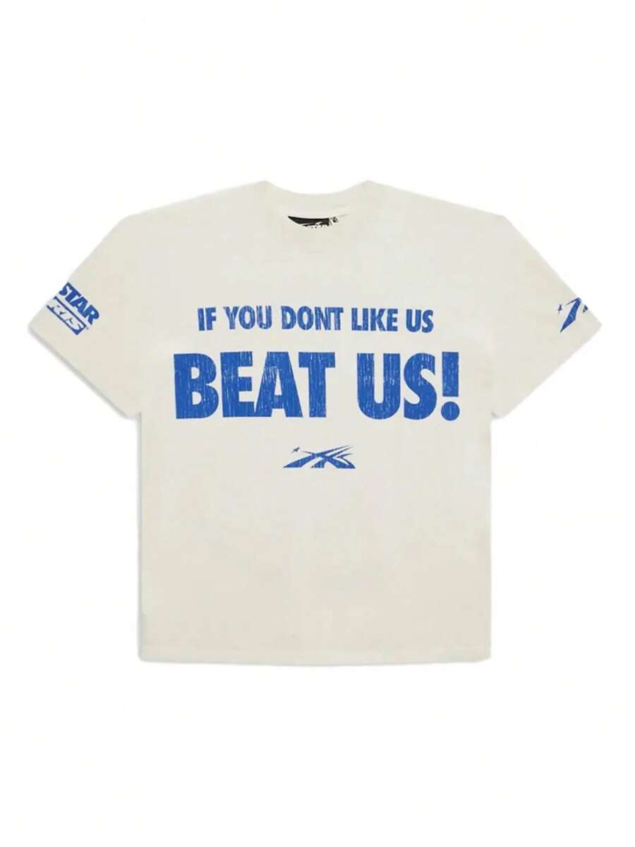 Hellstar "Beat Us" Slogan Graphic Oversized Cotton T-Shirt, Unisex Streetwear Tee - trắng - Xem 1