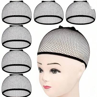 10个防滑假发帽，黑色网状假发帽，男女儿童通用，编织发网封闭式渔网（黑色）