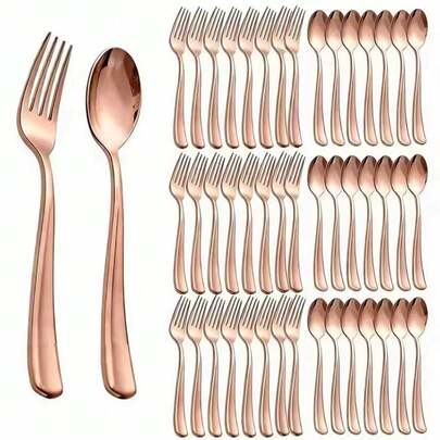 2/10/25/50/100pcs Rose Gold Reusable Cutlery Set, Includes Forks, Spoons, Cake Forks, Dessert Spoons, Salad Forks, Pasta Forks & Spoons, Suitable For Birthday, Wedding, Party, Family Gathering, Team Building, Outdoor BBQ, Camping, Banquet, School Supplies, Graduation Ceremony, Holiday Party And More Occasions