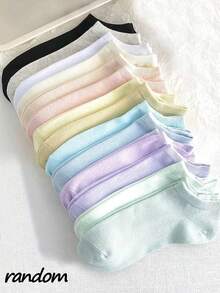 5/6/8/10 Pairs Women's Short Socks Simple Solid Color Randomly Sent 6 Pairs Suitable For Daily Wear - Multicolor - View 5