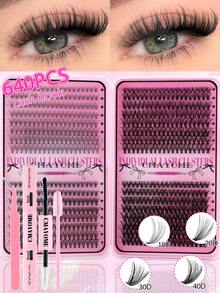 640Pcs DCurl Natural Lash Clusters,10D-100D Mixed Density.Large Capacity Manga & Classic Style Lashes,Long-Lasting And Beginner-Friendly.All-In-One Set With Glue,Tweezers & Brush,Perfect For Daily Looks,Parties,Weddings,Christmas And Music Festivals - Mauve Purple - View 17