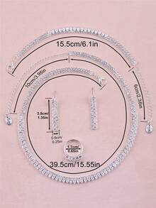 CORUIXI Conjunto de joyería de 4 piezas de plata con forma de U a la moda para mujeres, con zirconia + nuevo collar de diamantes, aretes, pulsera y anillo. Accesorios de diamantes de 4 piezas adecuados para uso diario - Blanco - Ver 15