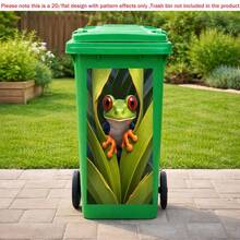 1 pieza Pegatina plana autoadhesiva para bote de basura en 2D, Pegatina para bote de basura con diseño de hoja de rana, Calcomanía de cubo de basura con animal lindo, Pegatina decorativa para el hogar impermeable de PVC, Material de PVC, Fácil de pelar y pegar, Pegatina de arte plano, Almacenamiento de cocina - A - Ver 3