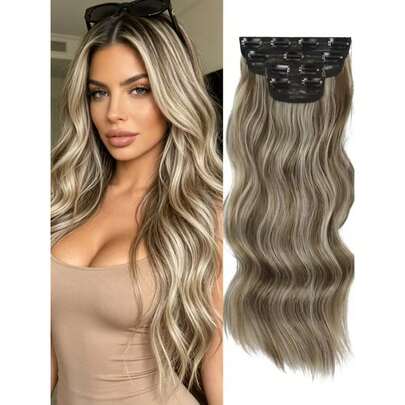 Tóc nối thẳng nhiều màu, dài 24 inch, dạng kẹp, chất liệu tổng hợp, dành cho nữ.
