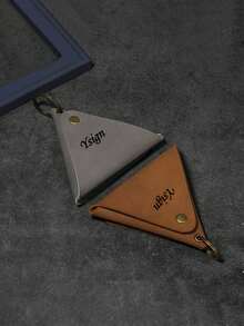 Leather Solid Color Customized Data Cable Storage And Protection Customized Text LOGO Vintage European And American Style Pouch Triangle Keychain Bag Data Cable & Bluetooth Earphone Storage Bag Suitable For Going Out Decoration Earphone Storage Coin Key Convenient To Carry Holiday Party Gift Giving Mother's Day Birthday - Multicolor - View 2