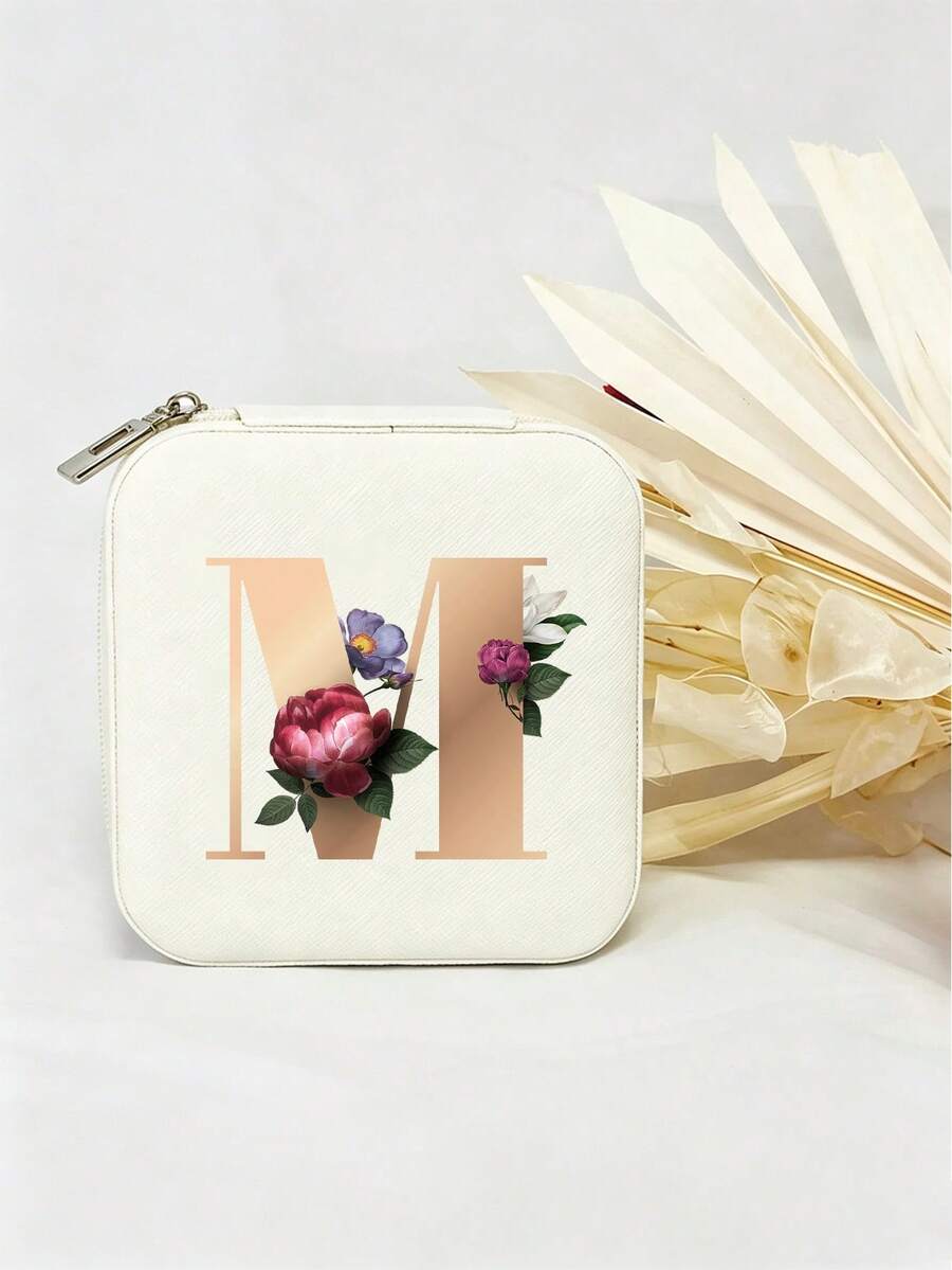 个性化首字母伴娘首饰盒 个性化花卉旅行首饰盒 婚礼新娘派对礼物 - 白色 - 查看 1