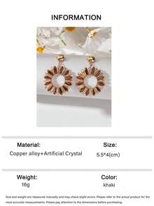 OOQ 1 Pair Handmade Bohemian Style Crystal Beaded Sunflower Earrings, Minimalist Fashion Niche Geometric Earrings, Suitable For Women's Daily, Vacation, Party, Valentine's Day, Mother's Day, Wedding Season, Music Festival (Handmade Seed Bead Color And Placement Randomly Varied) - Khaki - View 4