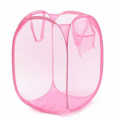 1pc Pink Household Foldable Mesh Laundry Basket, Portable Large Capacity Clothes Basket With Handle, Bathroom Dirty Clothes Storage Basket, Clothes Storage Bin, Toy And Miscellaneous Organizer, Suitable For Home Use, Dorm, Apartment, Bedroom, Bathroom | Space-Saving, Laundry And Bathroom Supplies, Bathroom Accessories, Travel Accessories, Back To School, Mother's Day