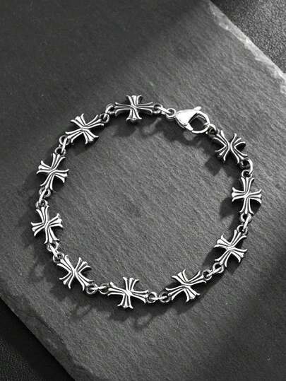 Men's Punk Style Cross Vintage Genuine Leather Bracelet, New Fashionable High-Quality Daily Wear, Suitable For Birthday, Engagement Gifts