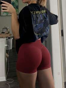 Women's Seamless Butt Lifting Sports Shorts, Suitable For Gym Workout, Cycling, Running, Black Tight Pants, Summer - Burgundy - View 6