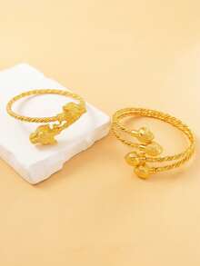 1pc Fashionable Copper 18K Plated Twisted Rope Bracelet For Women, Suitable For Parties, Gatherings, Holidays, And Daily Wear - Gold - View 3
