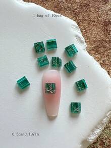 1入 紮染樹脂方形開孔美甲裝飾片，百搭極簡 3D 美甲配件美甲飾品 - 彩色 - 查看 15