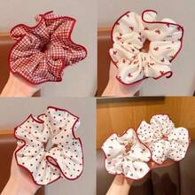 3个/1个高品质红色波点蝴蝶结发圈，甜美少女学生马尾辫/丸子头发圈，发饰，适合沐浴、化妆、运动、居家、美容、女性礼物、弹性发带 - 彩色 - 查看 4