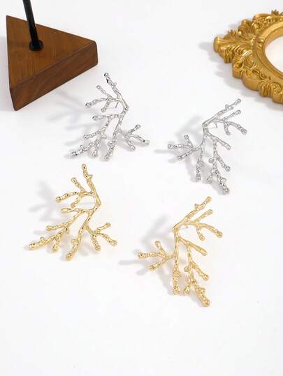 波西米亚风珊瑚枝造型耳环 复古纹理海洋风吊坠耳环 女士夏季海滩饰品