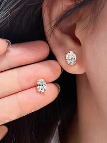 1 Đôi bông tai đinh tán hình bầu dục bằng bạc Sterling S925 đính đá Zirconia, trang sức cao cấp, thanh lịch, tối giản, đa năng dành cho nữ, phù hợp cho các bữa tiệc và tụ họp, trang trí tai duyên dáng và sang trọng. - hình bầu dục - Xem 13