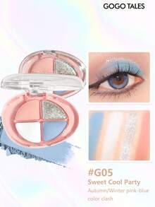GOGO TALES 四色珠光眼影盘，珠光高光，持久防晕染，便携迷你盘，适合新手 GOGOTALES - #G05 Sweet Cool Party - 查看 7