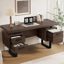 Simple Desk Measuring 135 X 54 Cm, Made Of High-Quality MDF And Steel Tubing, Soft-Close Drawer, Hanging File Drawer, Spill-Resistant, Large Desktop, Optimized Storage, Brown - A - 查看 2