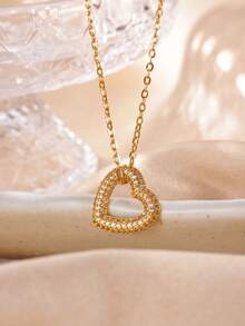 1 Pc Pave Zirconia Heart Necklaces For Women Gold Color Heart Pendant Necklace Fashion Jewelry,Perfect Gifts For All Accassions - Multicolor - View 6