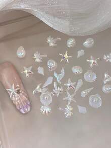 40Pcs Assorted Color Ocean Nail Parts, Resin Conch Coconut Tree Kawaii Deco - Multicolor - View 14