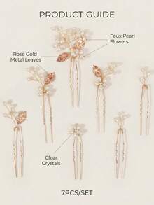 Bộ 7 kẹp tóc cô dâu hình hoa đính ngọc trai màu vàng hồng, phụ kiện tóc cưới đính pha lê. - Vàng - Xem 12